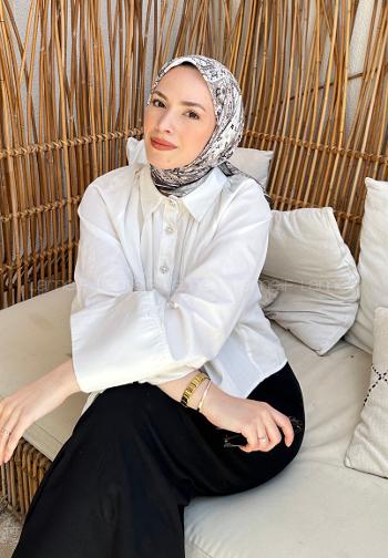 Lamelif Retro Desen Soft Eşarp Vizon