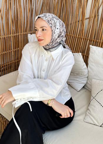 Lamelif Retro Desen Soft Eşarp Vizon