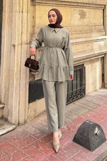 Lamelif Büzgü Detaylı İkili Takım Mint Yeşili