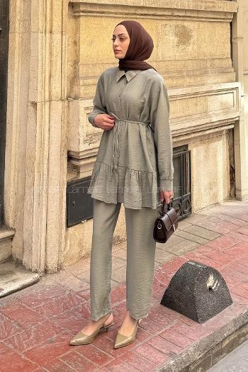 Lamelif Büzgü Detaylı İkili Takım Mint Yeşili