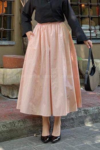 Lamelif Cep Detaylı Kloş Keten Yavru Ağzı