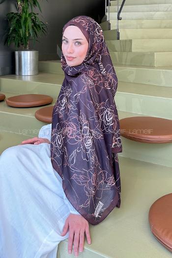 Lamelif Çicek Desen Soft Şal Acı Kahve