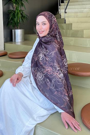 Lamelif Çicek Desen Soft Şal Acı Kahve