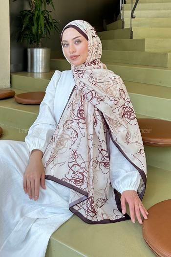 Lamelif Çicek Desen Soft Şal Bej