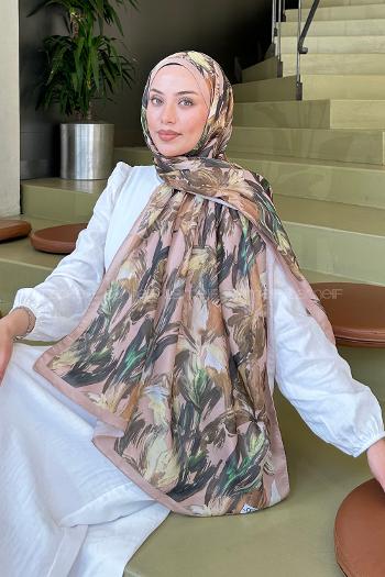 Lamelif Çicek Desen Soft Şal Camel