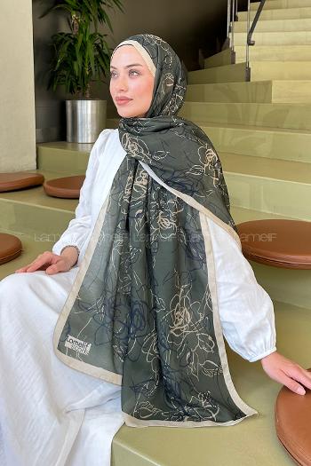 Lamelif Çicek Desen Soft Şal Haki