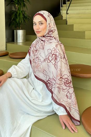 Lamelif Çicek Desen Soft Şal Kiremit