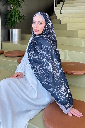 Lamelif Çicek Desen Soft Şal Siyaz Vizon