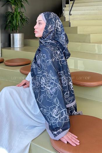Lamelif Çicek Desen Soft Şal Siyaz Vizon