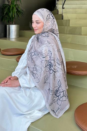 Lamelif Çicek Desen Soft Şal Vizon