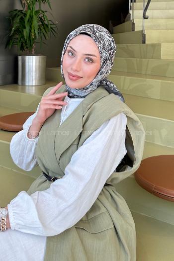 Lamelif Retro Desen Soft Eşarp Antrasit