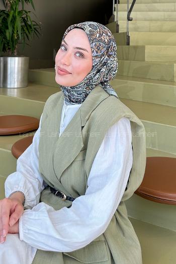 Lamelif Retro Desen Soft Eşarp Çağla Yeşili