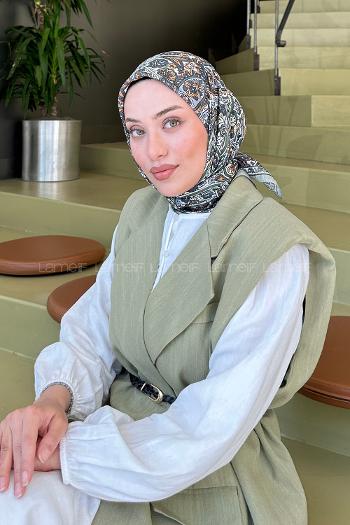 Lamelif Retro Desen Soft Eşarp Çağla Yeşili