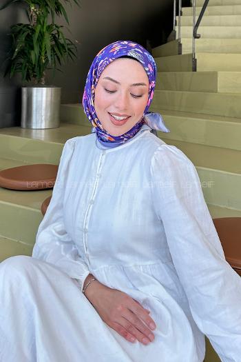 Lamelif Çiçek Desen Modal Eşarp Mor