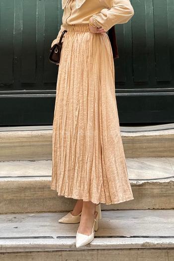 Lamelif Poplin Kraşlı Tesettür Etek Bej