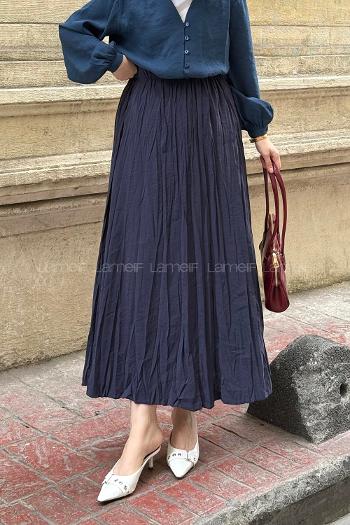 Lamelif Poplin Kraşlı Tesettür Etek Lacivert