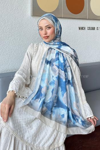 Indigo Cotton Striped Printed Shawl