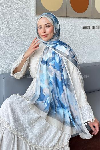 Indigo Cotton Striped Printed Shawl