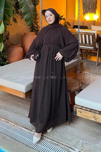 Lamelif Şifon Tesettür Elbise Acı Kahve