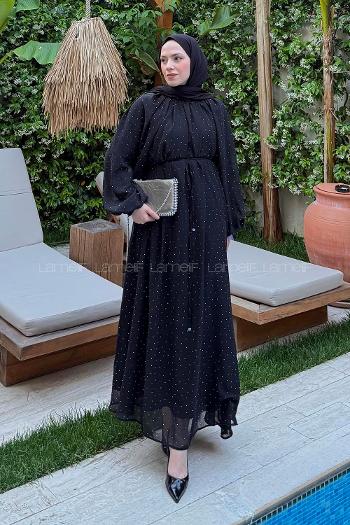 Lamelif Şifon Tesettür Elbise Siyah