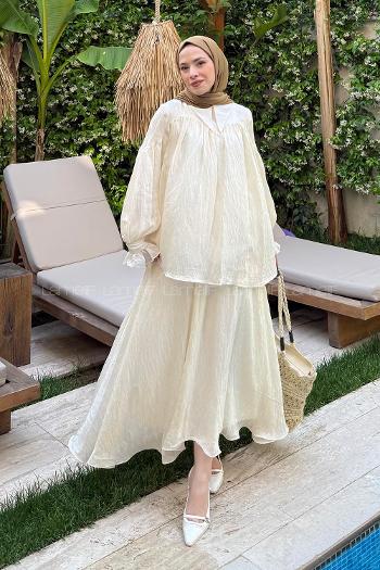 Lamelif Tesettür Şifon Takım Taş Rengi