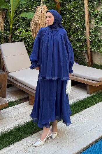Lamelif Tesettür Şifon Takım Lacivert