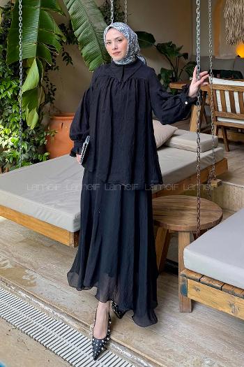 Lamelif Tesettür Şifon Takım Siyah