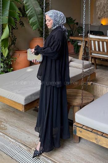 Lamelif Tesettür Şifon Takım Siyah