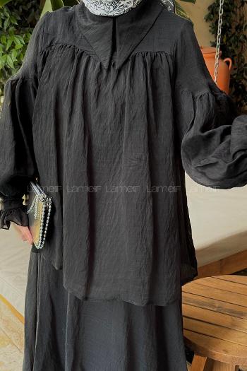 Lamelif Tesettür Şifon Takım Siyah