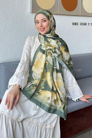 Lamelif Elegan Desen Soft Şal Haki