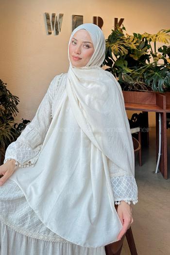 Ecru Cotton Straight Shawl