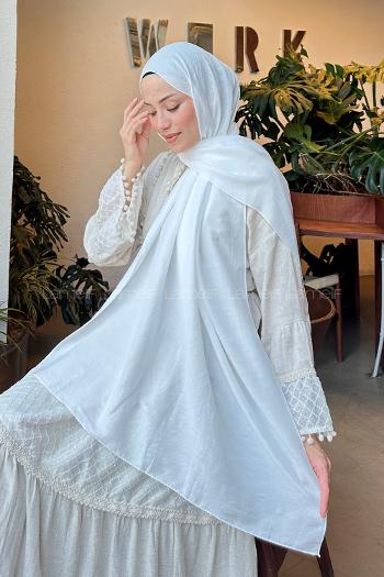 Off White Cotton Cotton Fabric Straight Shawl