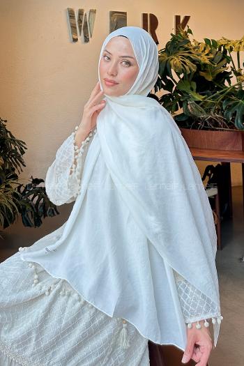 Cream Cotton Cotton Fabric Straight Shawl