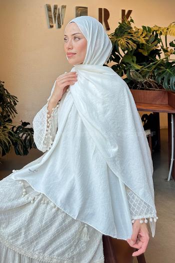 Cream Cotton Cotton Fabric Straight Shawl