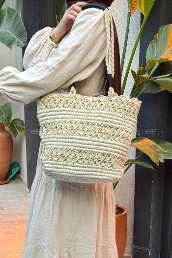 Lamelif El Örgüsü Hasır Çanta Plaj Çantası