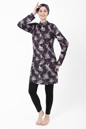 Lamelif Haşama Tesettür Mayo Hijap Siyah - Beyaz