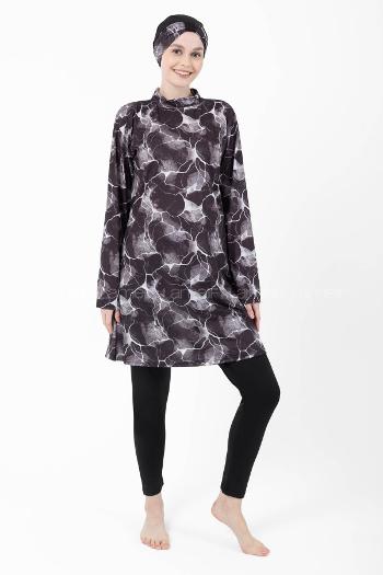 Lamelif Haşama Tesettür Mayo Hijap Siyah - Beyaz