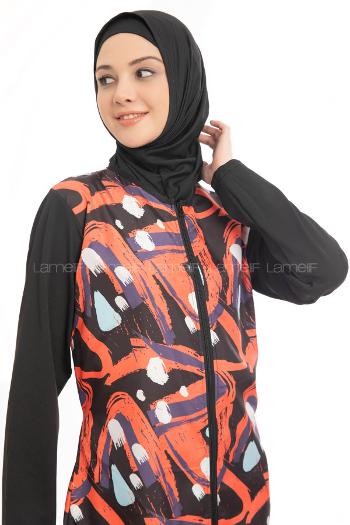 Lamelif Haşama Tesettür Mayo Hijap Turuncu