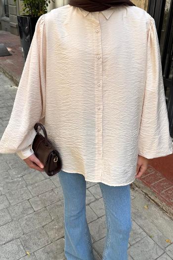 Stone Shirt Collar Balloon Sleeve Arm Combed Fabric Unprinted Shirt