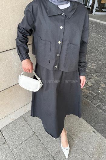 lı İkili Etek Tesettür Takım Antrasit