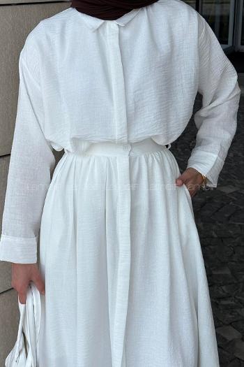 Ecru Shirt Collar Long Arm Linen Flare Suit