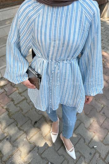 Lamelif Çizgi Detaylı Bağlamalı Tunik Bebe Mavisi