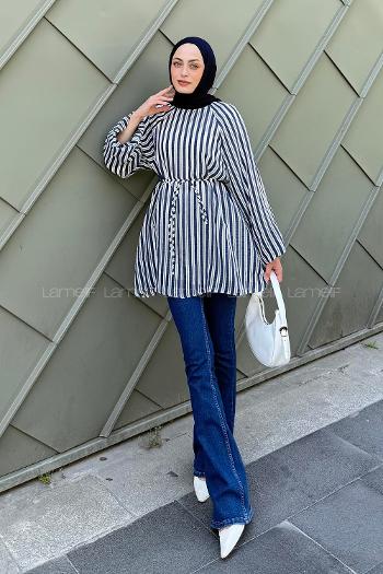 Detaylı Bağlamalı Tunik Lacivert