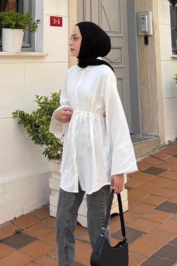 Lamelif Cupra Belden İpli Tesettür Gömlek Beyaz