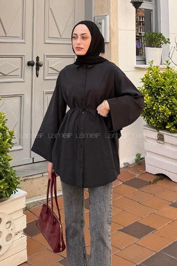Lamelif Cupra Belden İpli Tesettür Gömlek Siyah