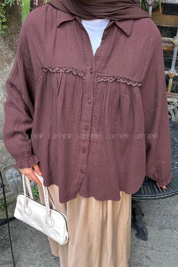 Lamelif Dantel Detaylı Gömlek Acı Kahve