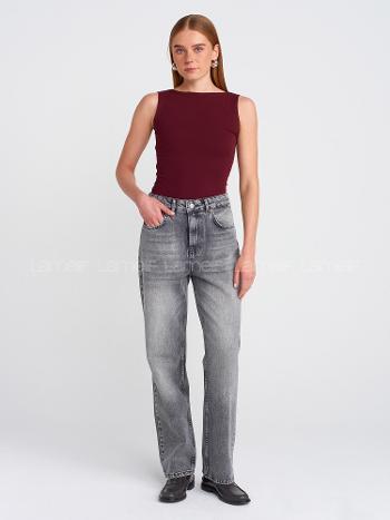 Lamelif Dilvin 20868 Kayık Yaka Kolsuz Top-Bordo