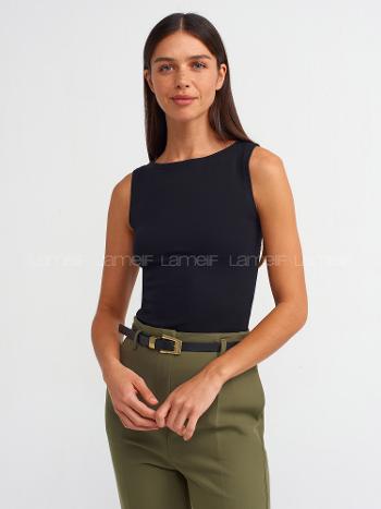 Lamelif Dilvin 20868 Kayık Yaka Kolsuz Top-Siyah
