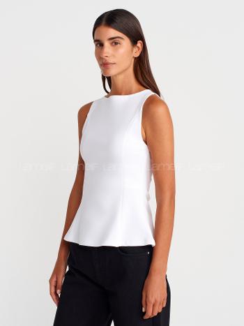 Lamelif Dilvin 21001 Kayık Yaka Peplum Top-Beyaz