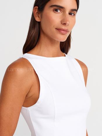 Lamelif Dilvin 21001 Kayık Yaka Peplum Top-Beyaz